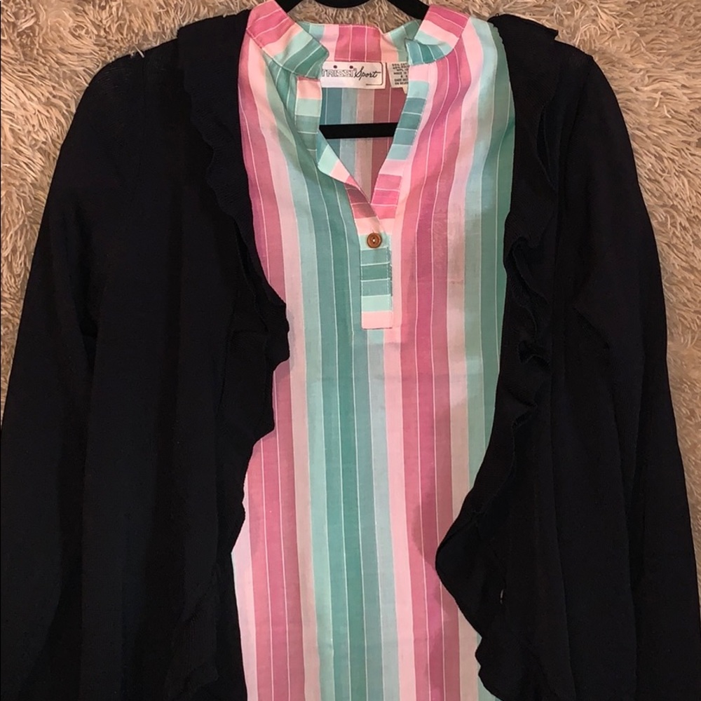Black Ruffled Single Button Front Cardigan
